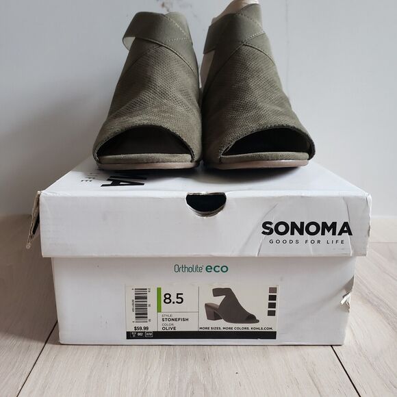 Sonoma Open Toe Block Heels Women 8.5 Army Green Shoes Stonefish Ankle Boots - Picture 2 of 9